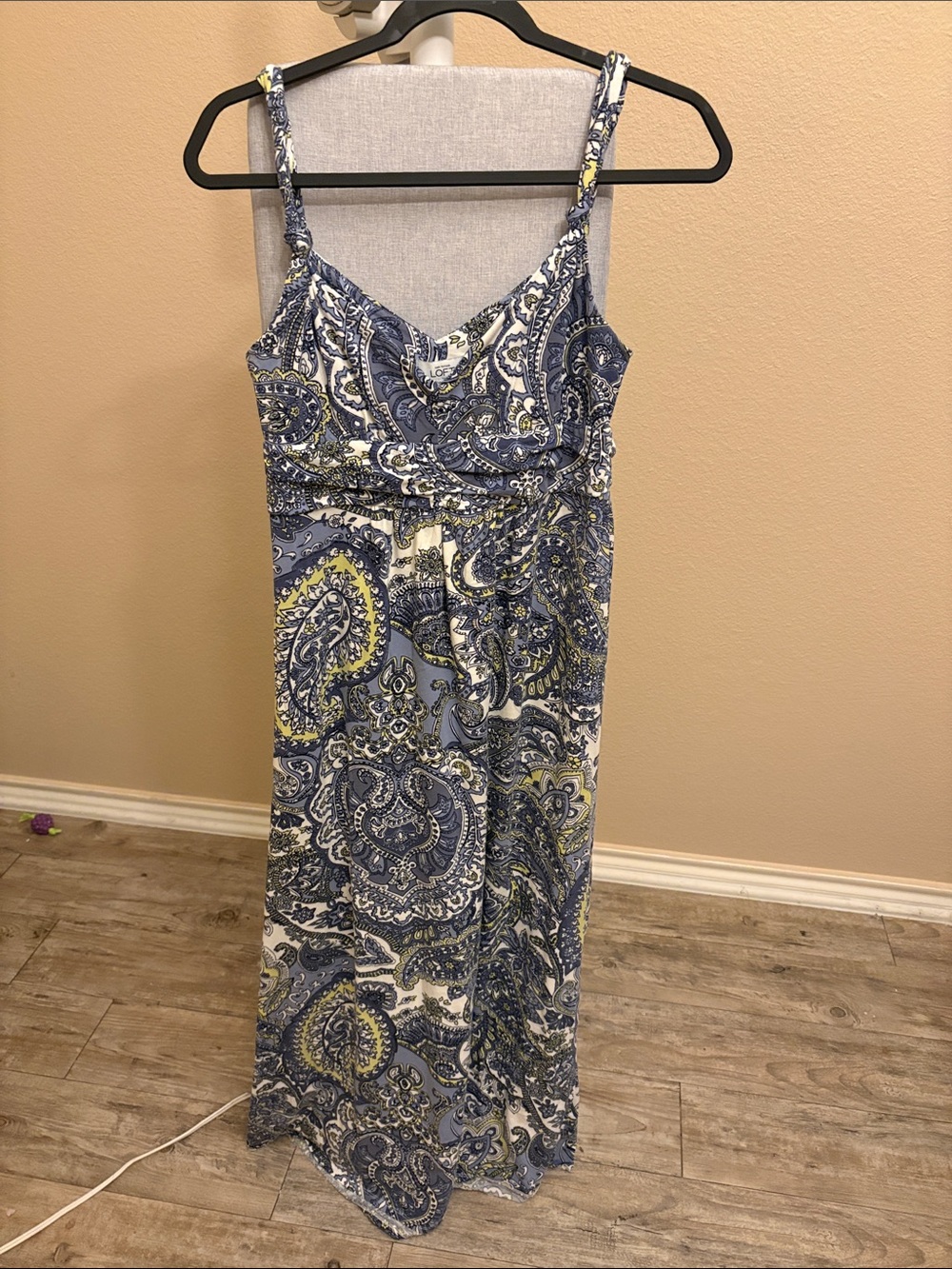 LOFT Blue Paisley Maxi Dress with Cream and Yellow Highlights
